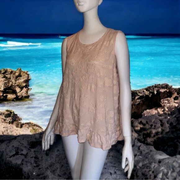 Michael Kors Top Pastel Pink Semi Sheer Textured Floral Cami/Tank Women’s XL EUC - Picture 3 of 16